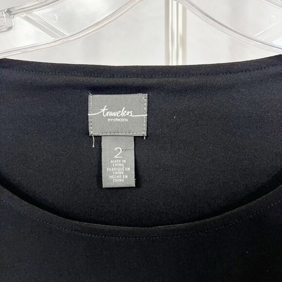 Chico's Travelers Black & White Layered Artsy Top Zipper - Size 2, Large - Picture 4 of 7